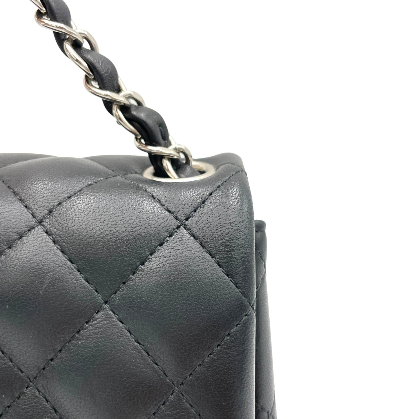 Classic Mini Black Crossbody Bag in Lambskin, Silver hardware