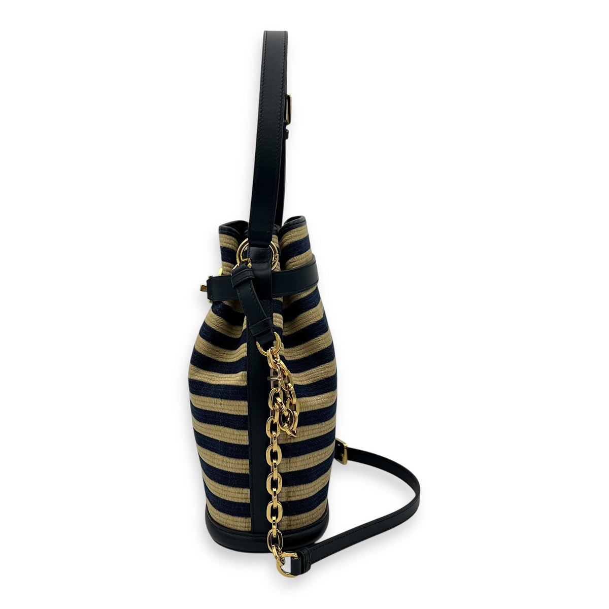 C'Est Medium Black Top Handle Bag in Raffia, Gold hardware