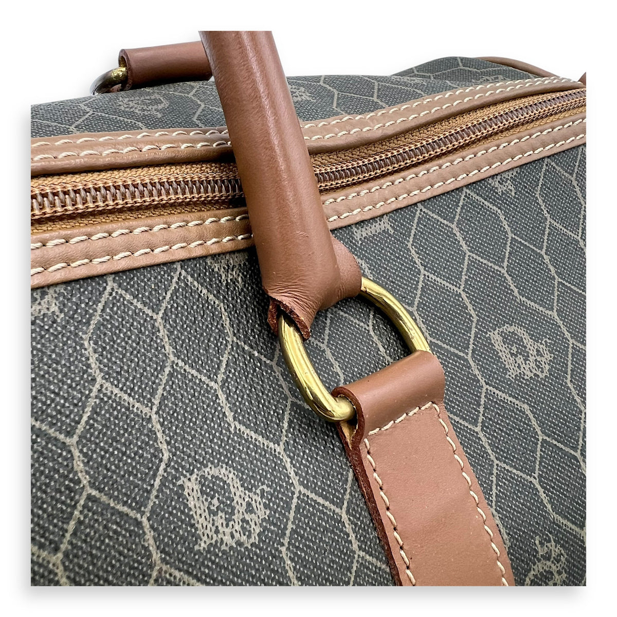 Boston Top Handle Bag Brown in Coated Canvas, Gold hardware