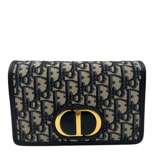 30 Montaigne Blue 2 in 1 Chain Pouch in Jacquard, Gold hardware