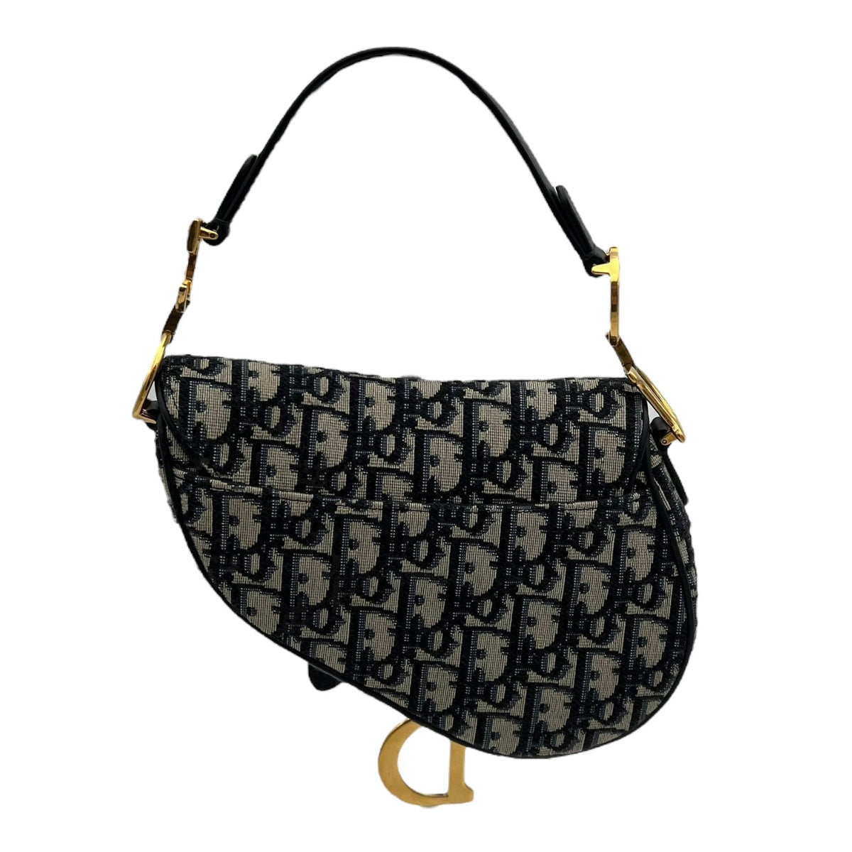 Saddle with Strap Mini Blue Top Handle Bag in Jacquard, Gold hardware