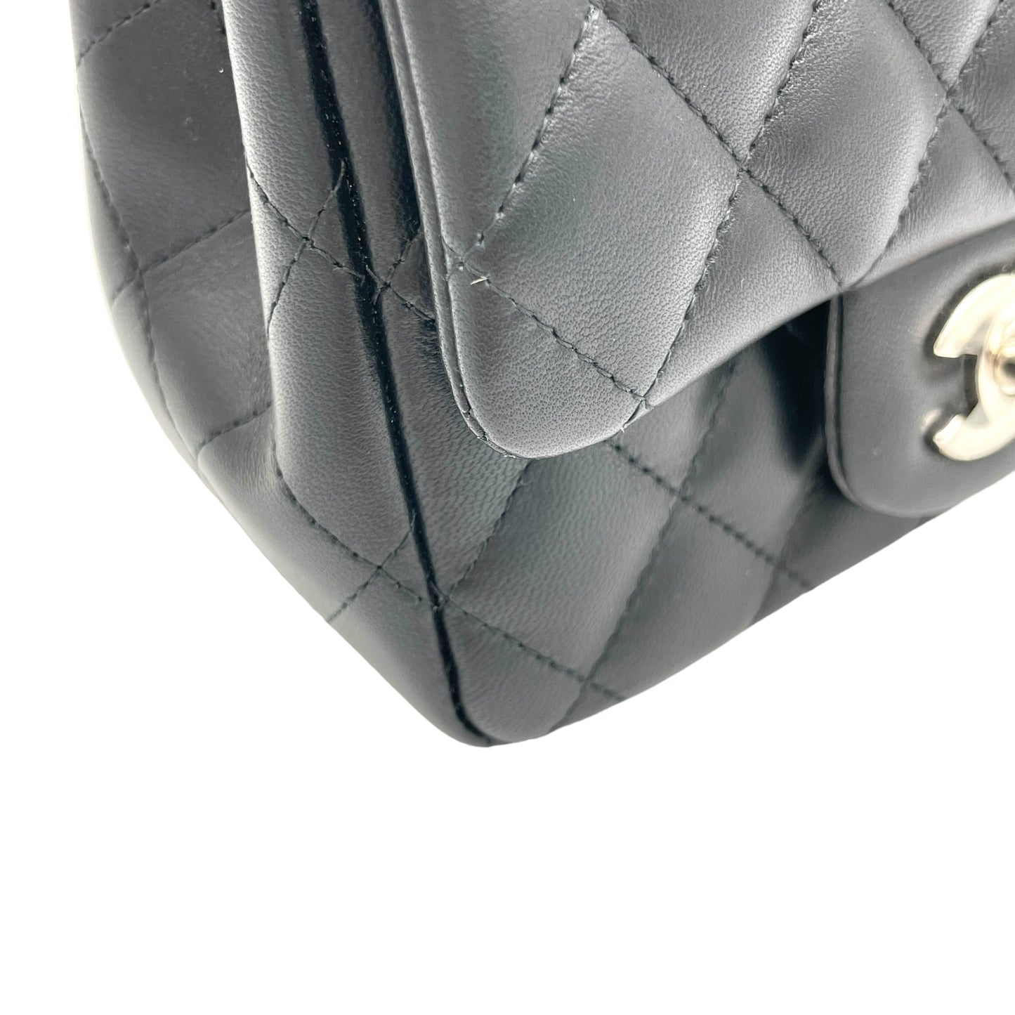 Classic Mini Black Crossbody Bag in Lambskin, Silver hardware