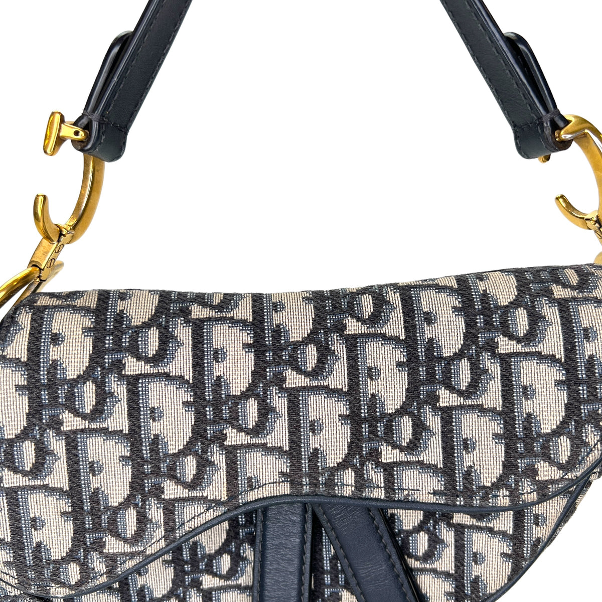 Saddle Mini Navy Top Handle Bag in Jacquard, Gold hardware