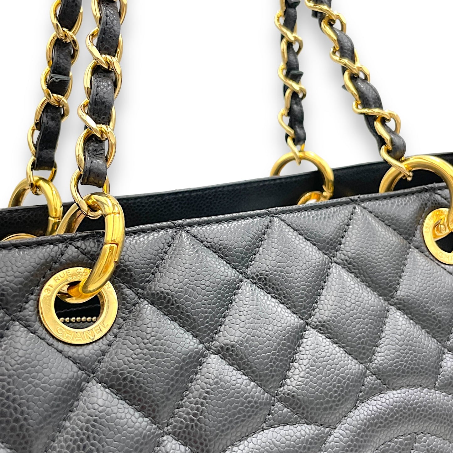 GST Grand Shopping Tote XL Black Shoulder Bag in Caviar Leather, Gold hardware