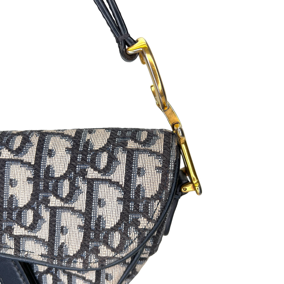 Saddle Mini Navy Top Handle Bag in Jacquard, Gold hardware
