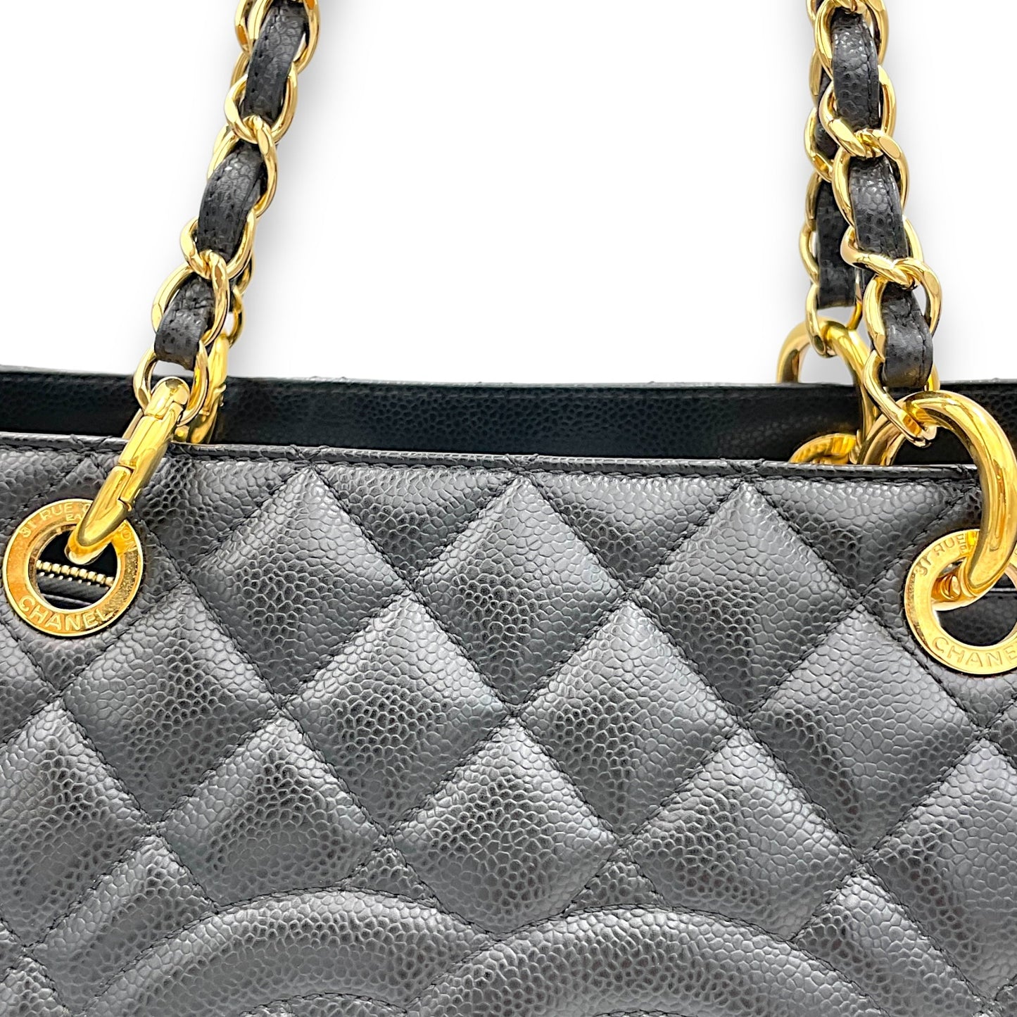 GST Grand Shopping Tote XL Black Shoulder Bag in Caviar Leather, Gold hardware
