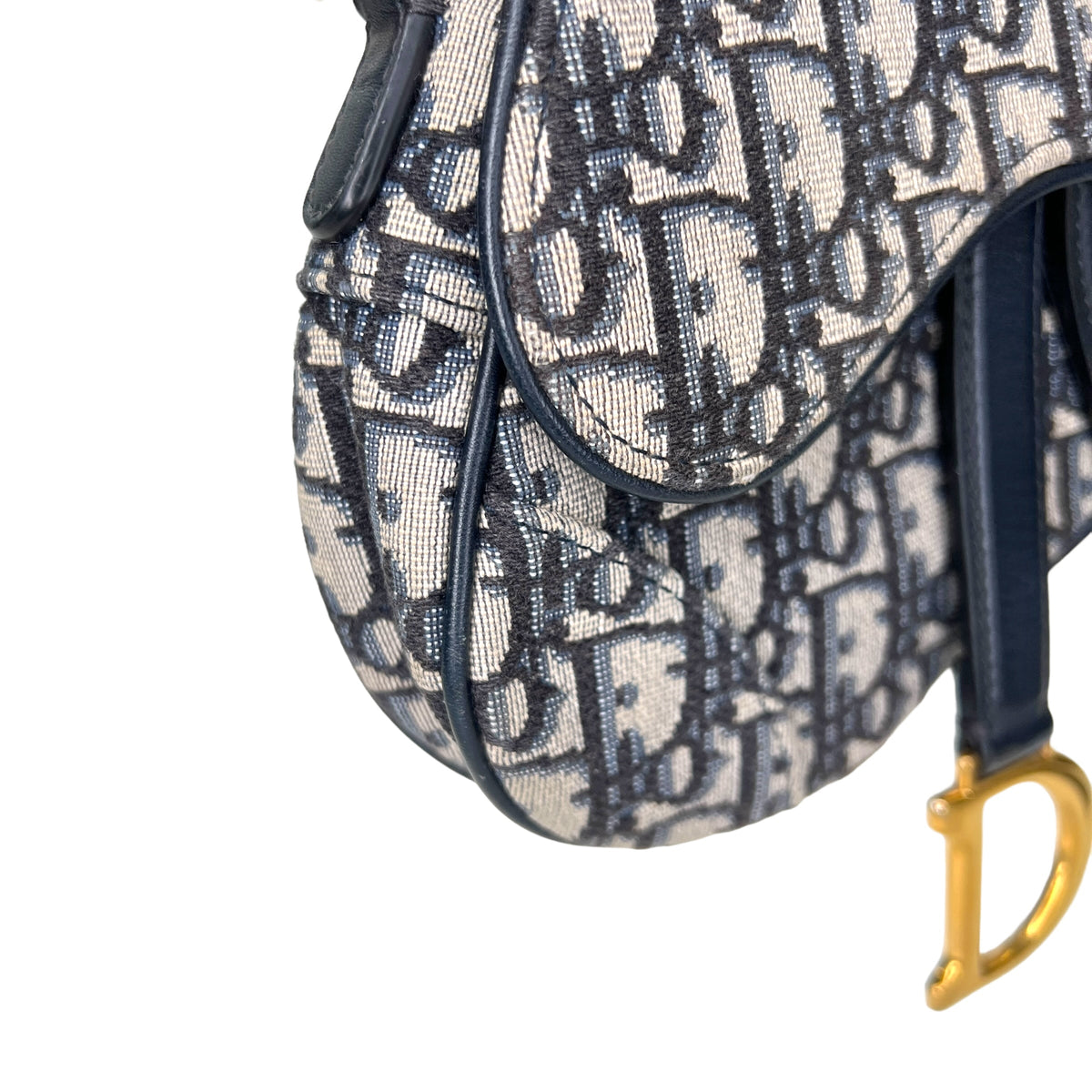 Saddle Mini Navy Top Handle Bag in Jacquard, Gold hardware