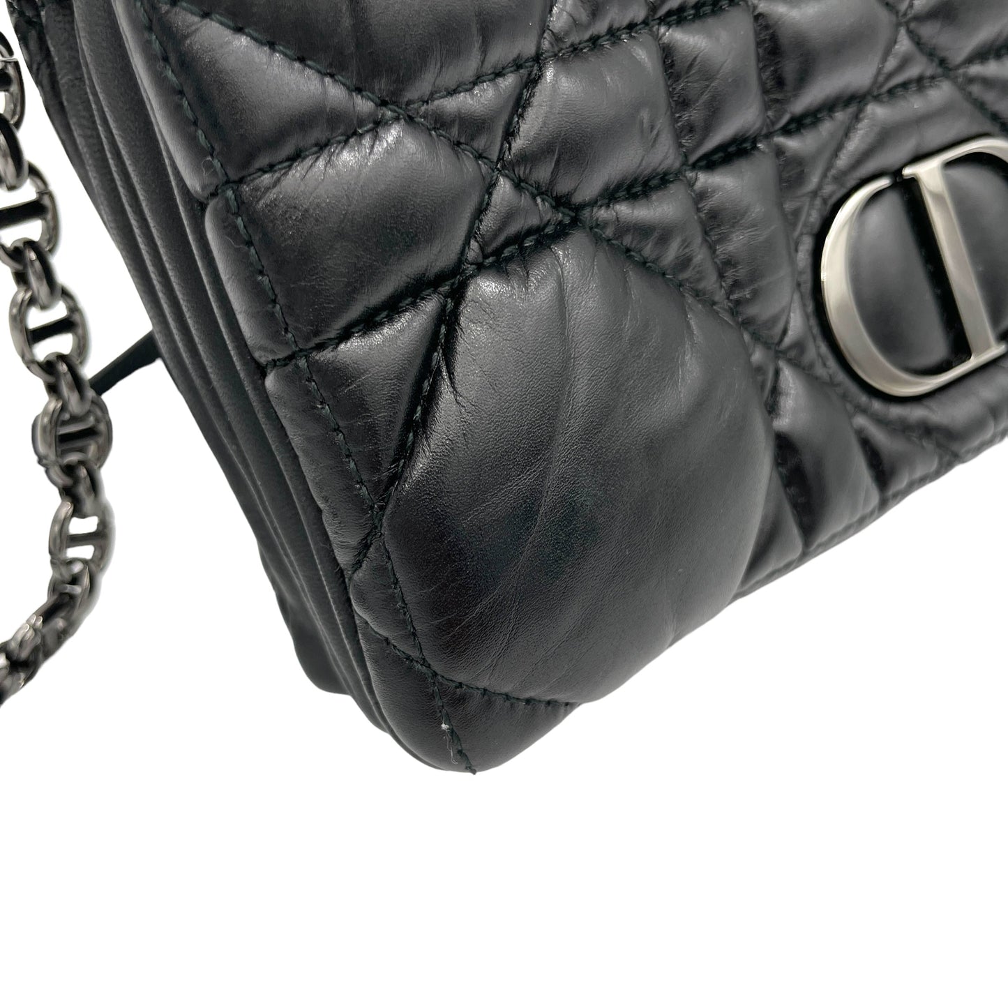 Caro Macrocannage Mini Black Crossbody Bag in Calfskin, Silver hardware