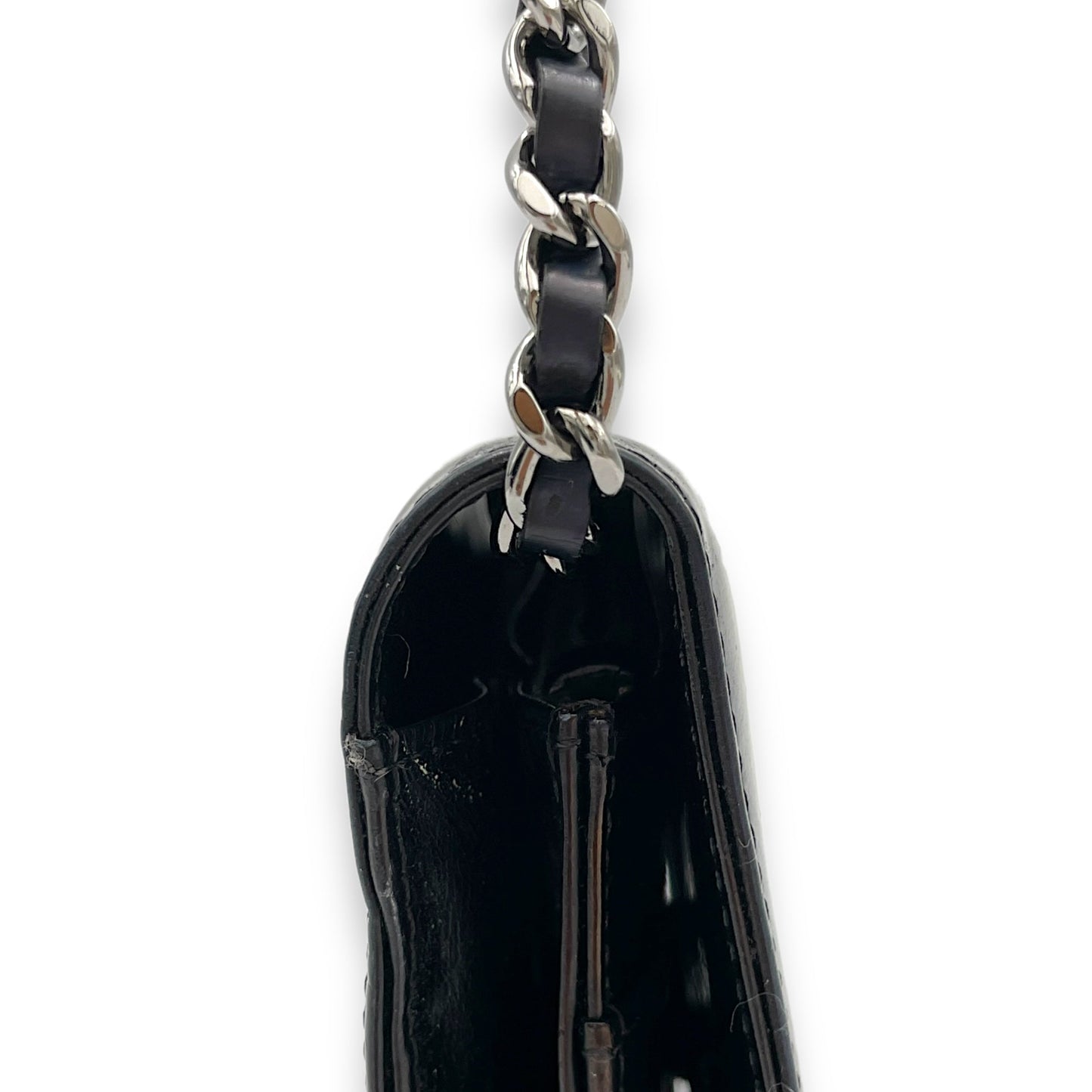 CC Wallet On Chain Black in Patent Leather, Silver hardware