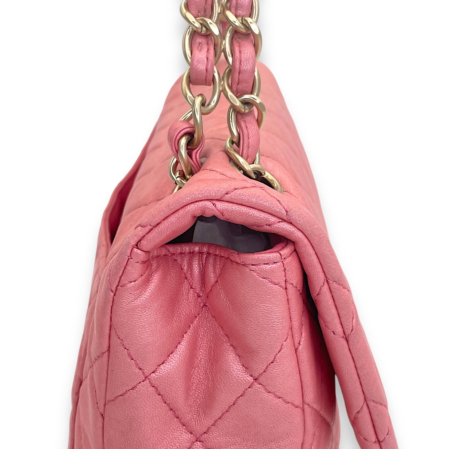 Timeless CC Pink Shoulder Bag in Lambskin, Brushed Gold hardware