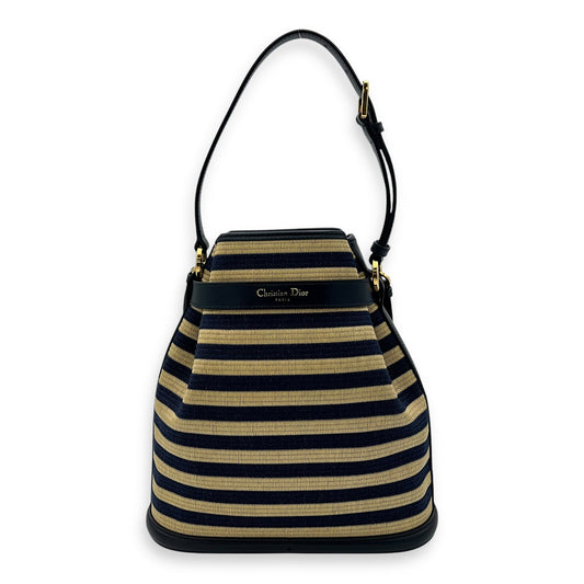 C'Est Medium Black Top Handle Bag in Raffia, Gold hardware