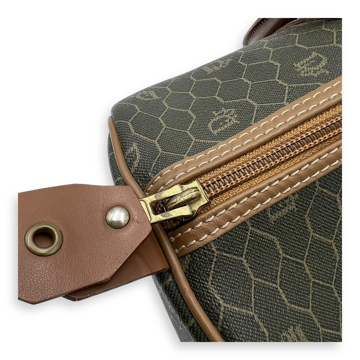 Boston Top Handle Bag Brown in Coated Canvas, Gold hardware