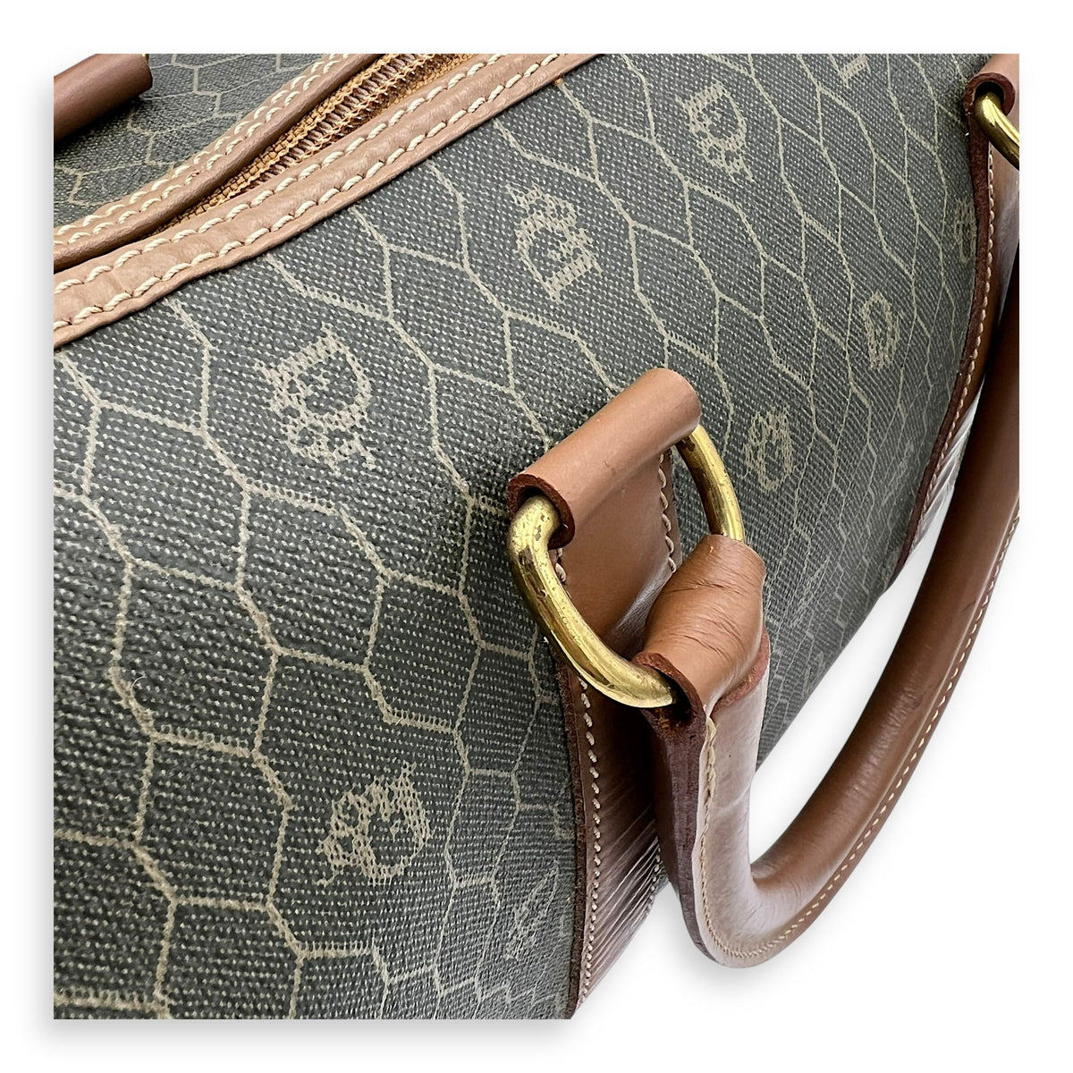 Boston Top Handle Bag Brown in Coated Canvas, Gold hardware