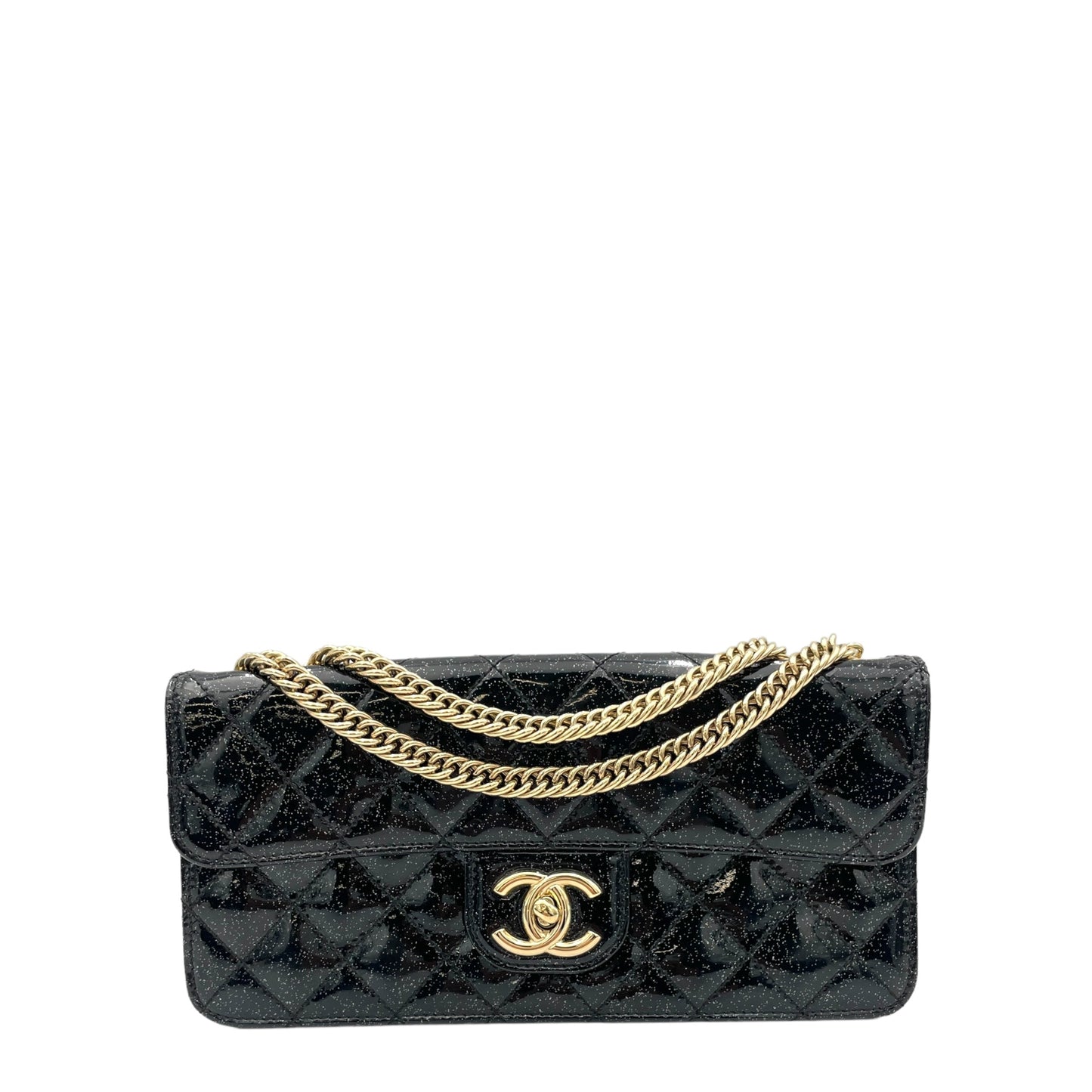 Glitter Enamel Gold-tone Metal Chain Shoulder Bag  Black in Patent Leather , Gold Hardware