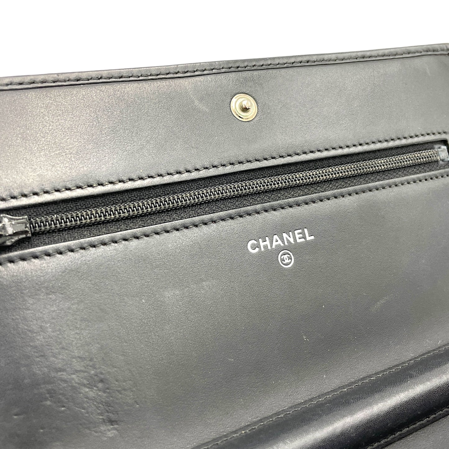 Cambon Wallet On Chain Black in Calfskin, Silver hardware