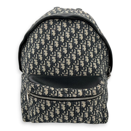 Oblique Backpack Blue in Canvas, Silver hardware