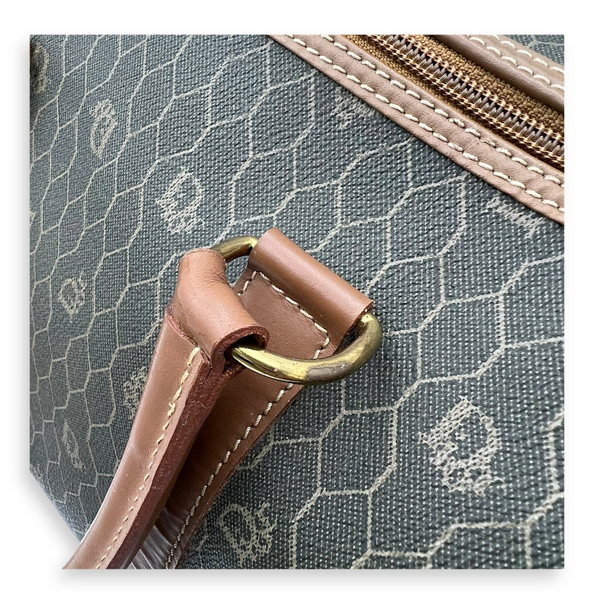 Boston Top Handle Bag Brown in Coated Canvas, Gold hardware