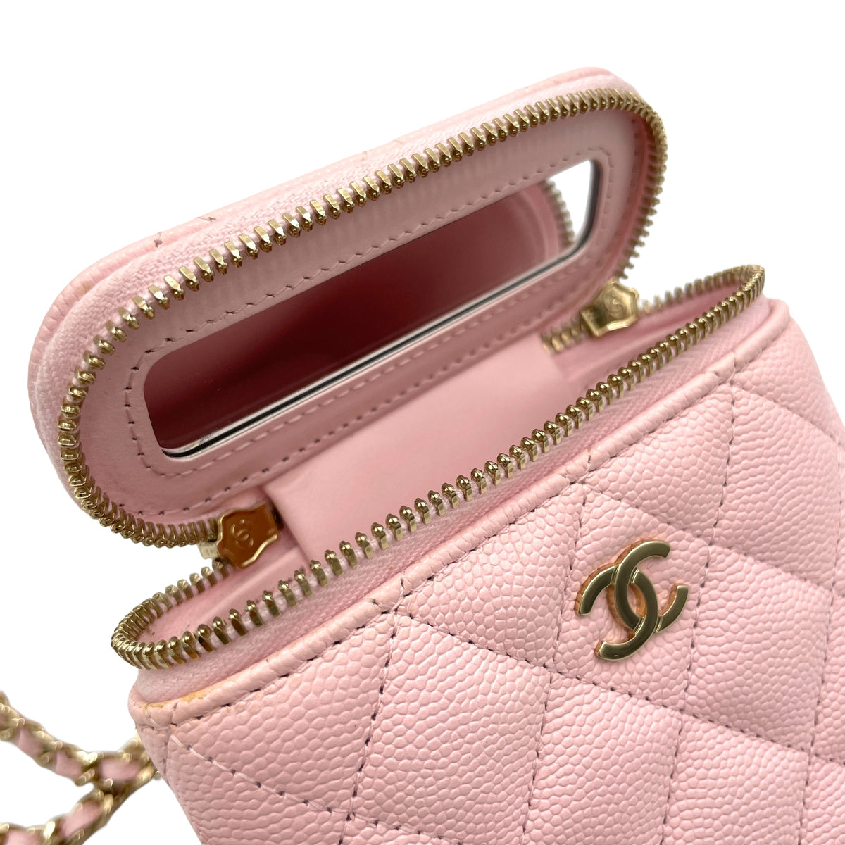 Classic Pink Vanity Bag in Caviar Leather, Gold hardware