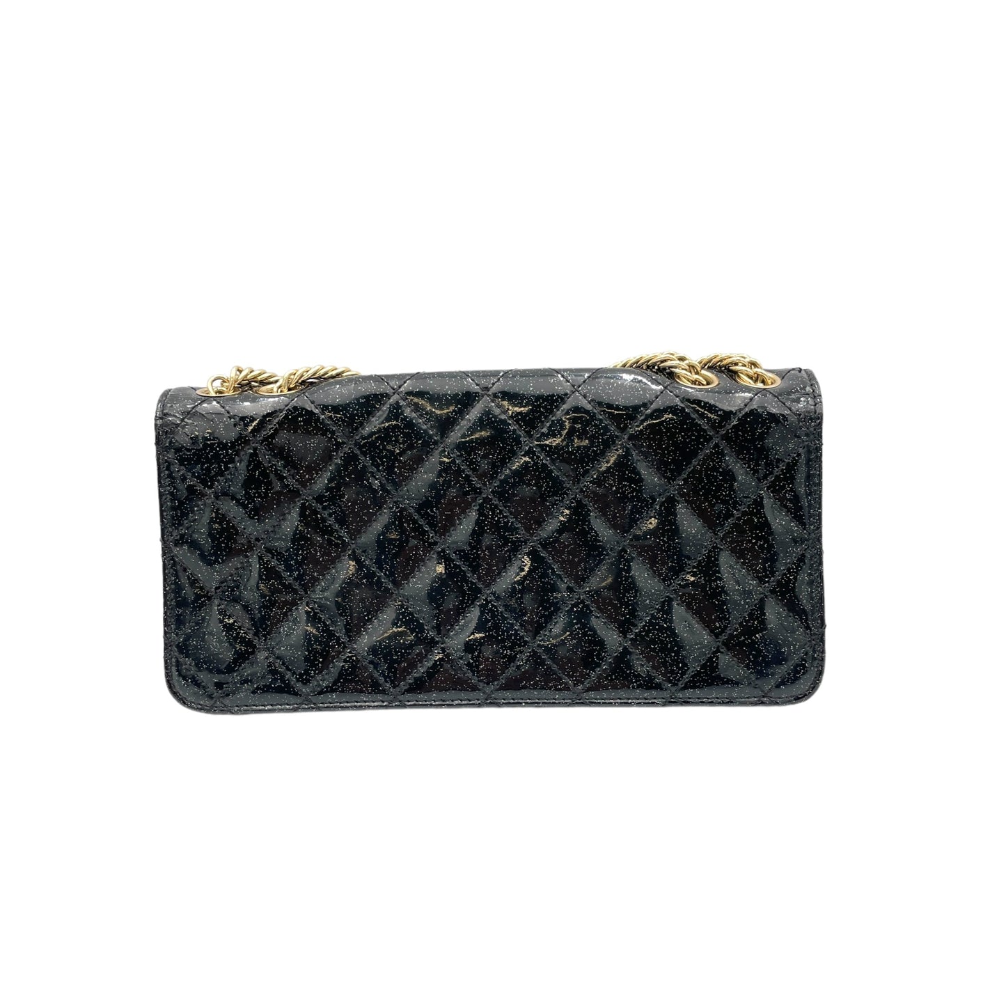 Glitter Enamel Gold-tone Metal Chain Shoulder Bag  Black in Patent Leather , Gold Hardware