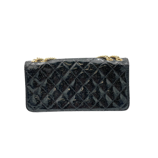 Glitter Enamel Gold-tone Metal Chain Shoulder Bag  Black in Patent Leather , Gold Hardware