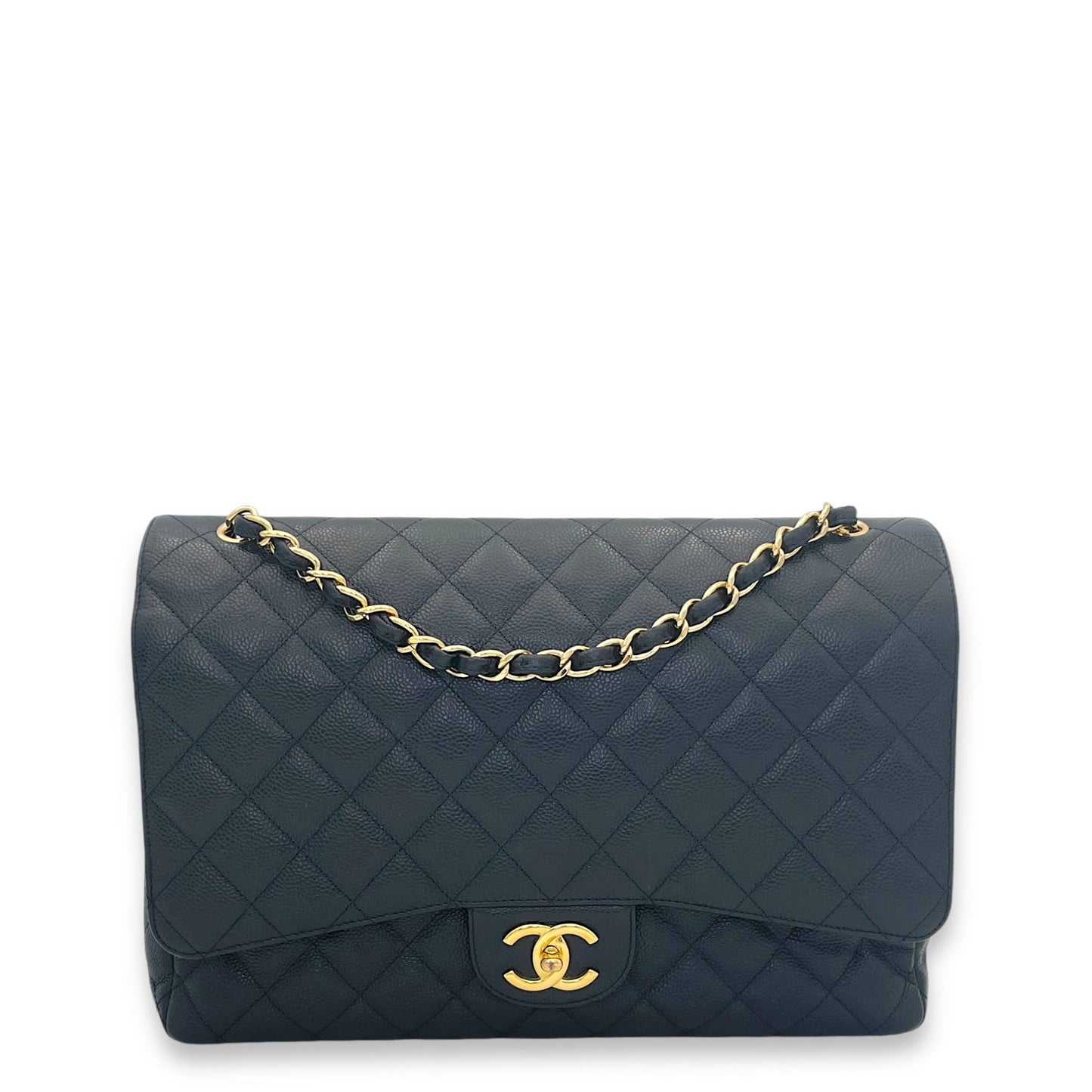 Classic Crossbody Bag Maxi Black in Caviar Leather, Gold hardware