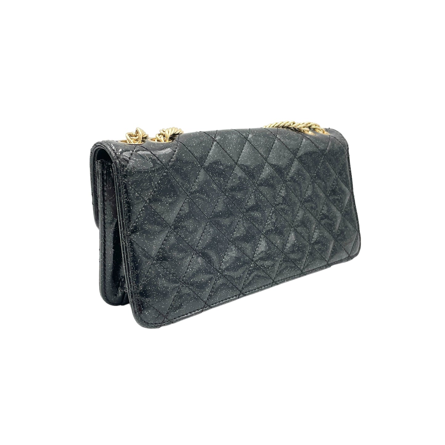 Glitter Enamel Gold-tone Metal Chain Shoulder Bag  Black in Patent Leather , Gold Hardware