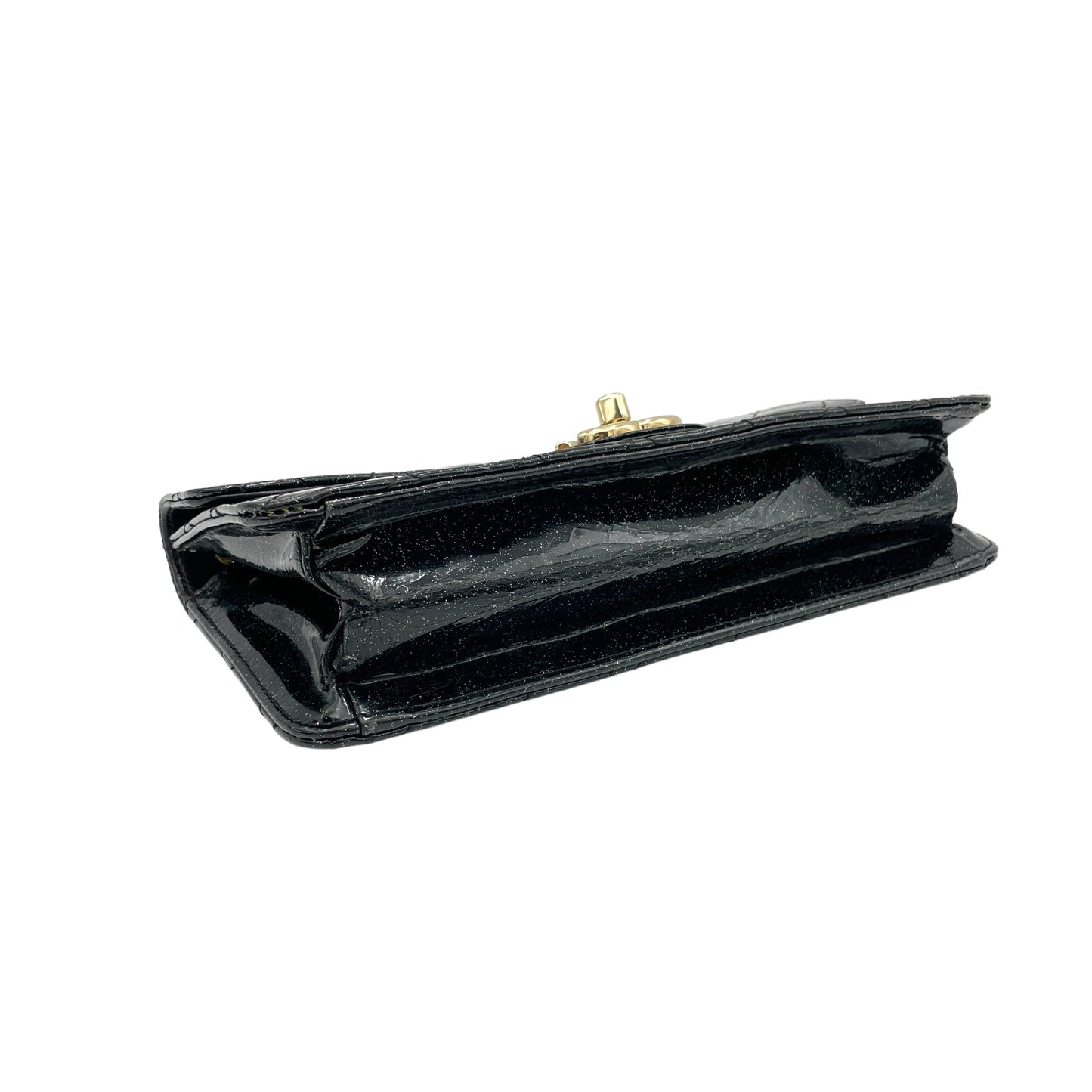 Glitter Enamel Gold-tone Metal Chain Shoulder Bag  Black in Patent Leather , Gold Hardware