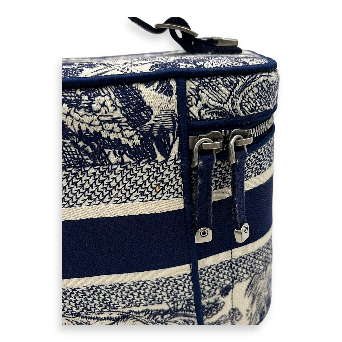 Vanity Top Handle Bag Blue in Jacquard, Gold hardware