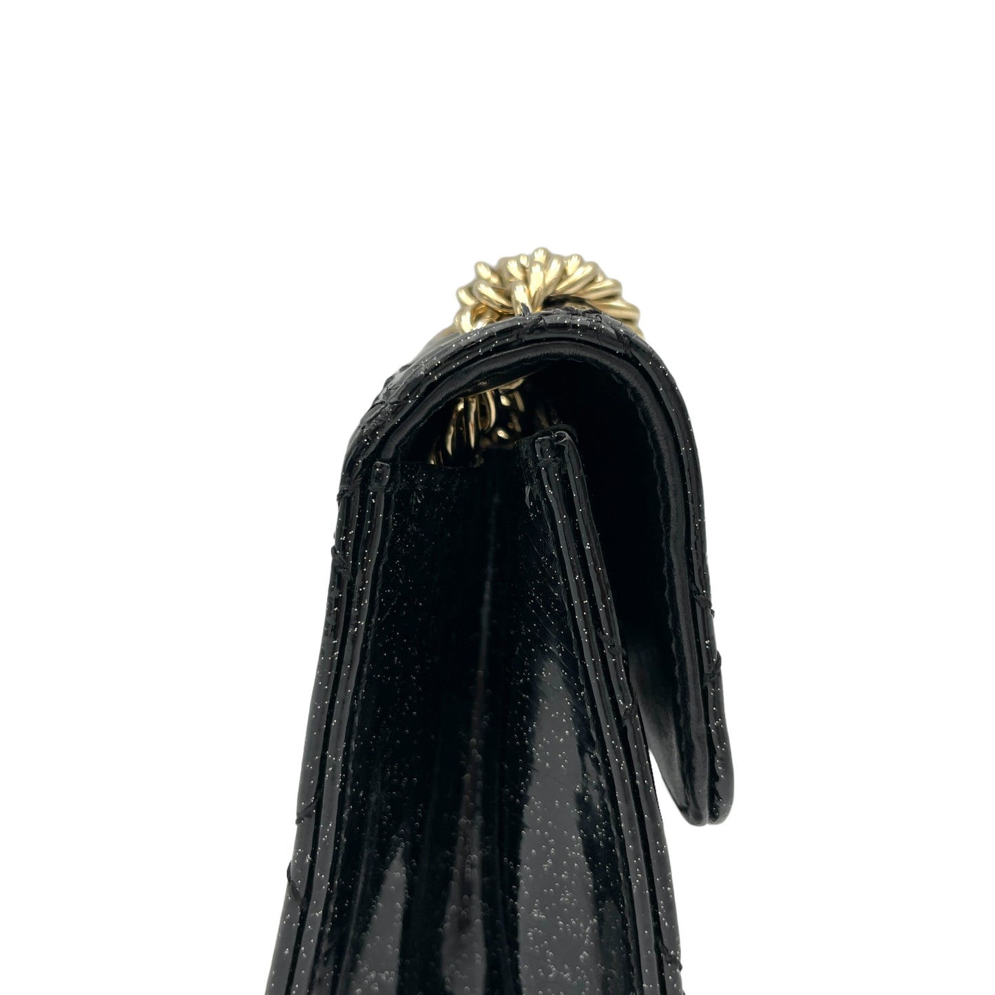 Glitter Enamel Gold-tone Metal Chain Shoulder Bag  Black in Patent Leather , Gold Hardware