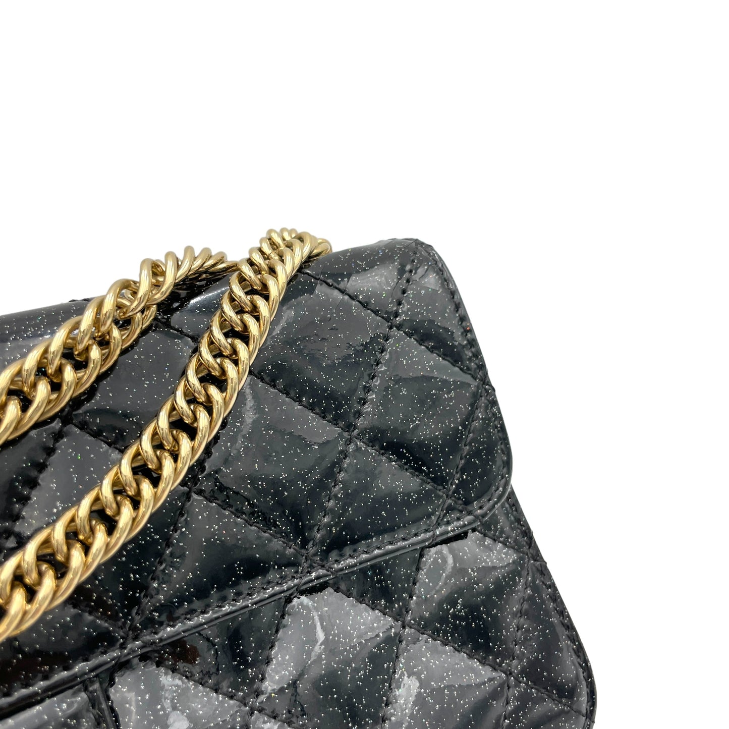 Glitter Enamel Gold-tone Metal Chain Shoulder Bag  Black in Patent Leather , Gold Hardware