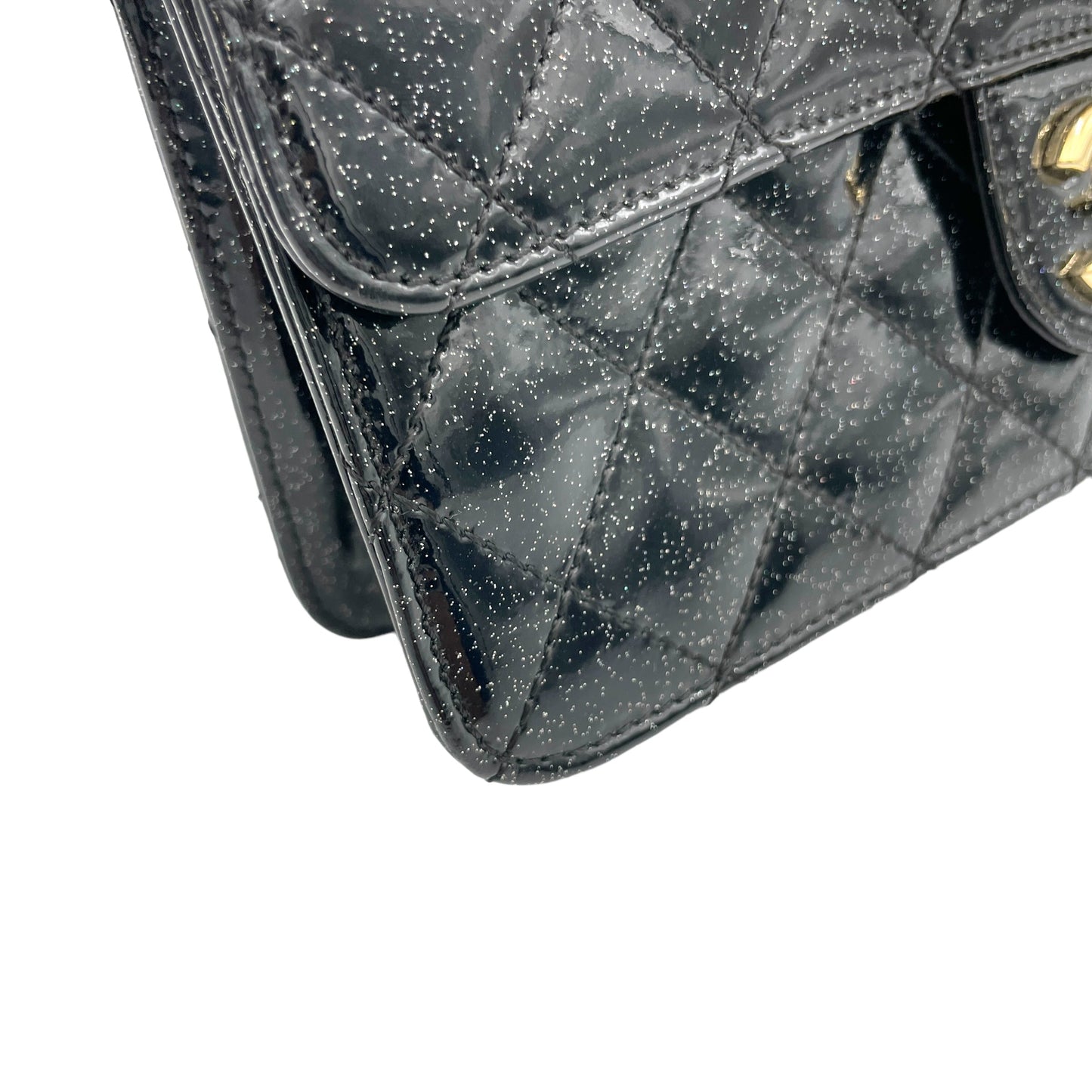 Glitter Enamel Gold-tone Metal Chain Shoulder Bag  Black in Patent Leather , Gold Hardware