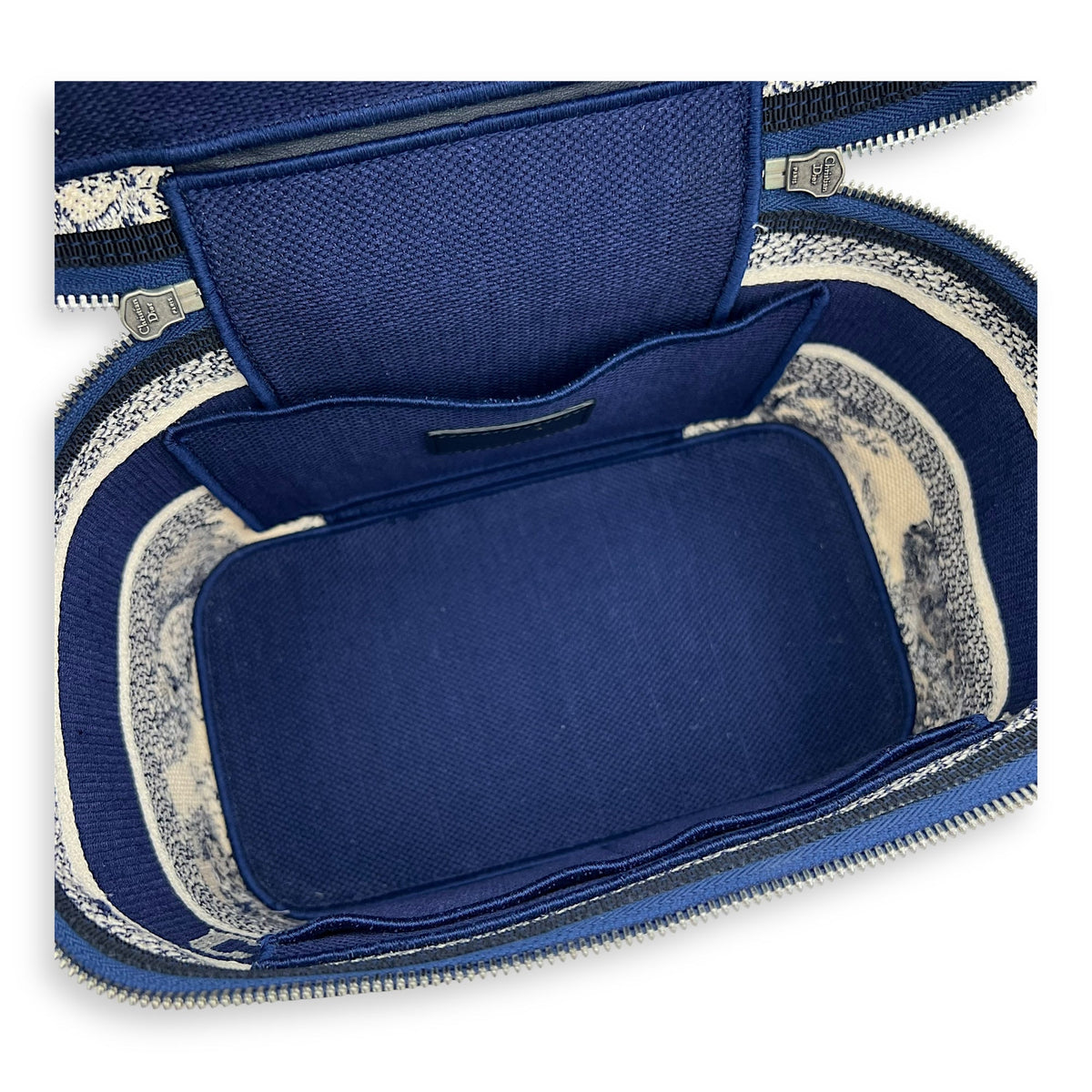 Vanity Top Handle Bag Blue in Jacquard, Gold hardware