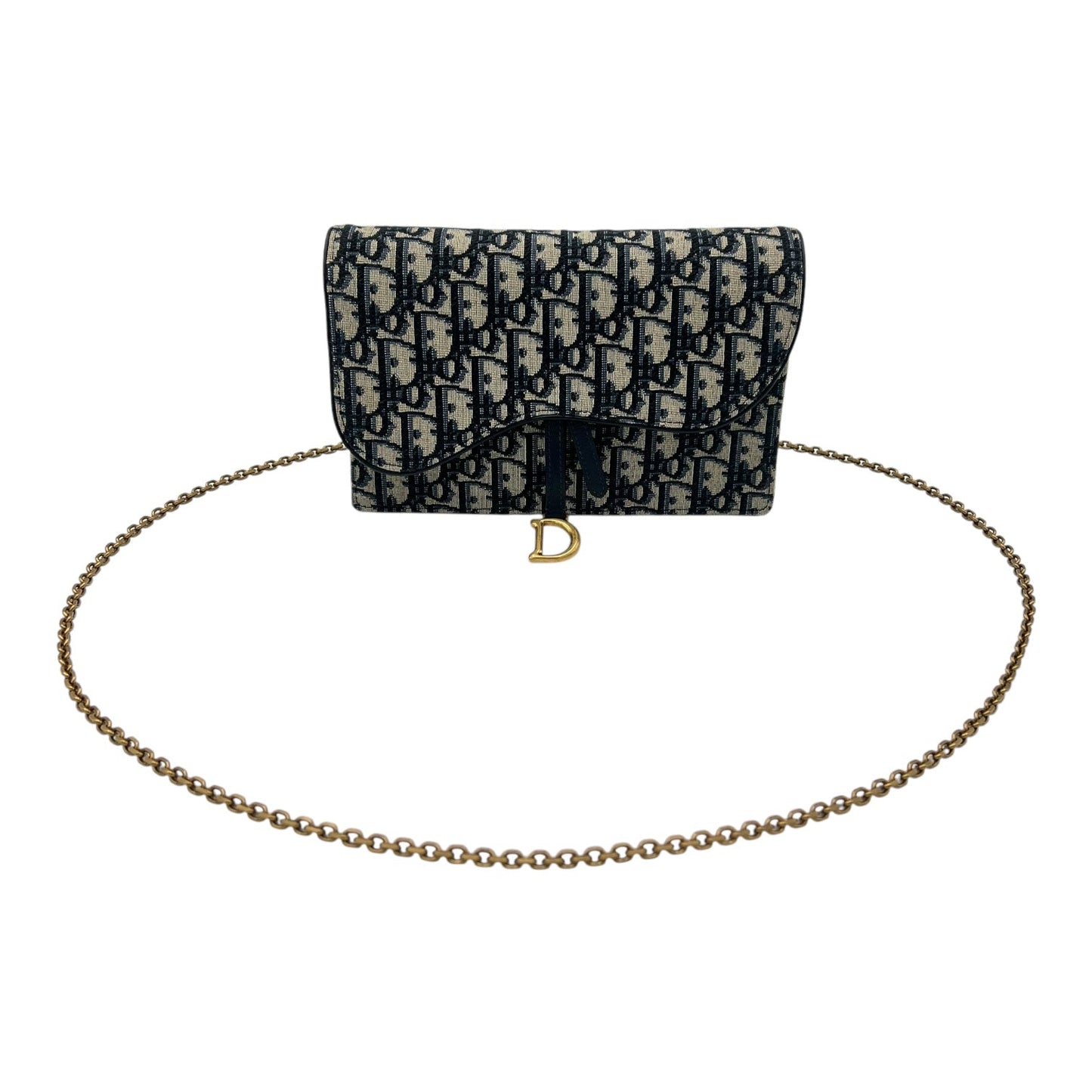 Saddle Wallet On Chain Blue in Jacquard, Gold hardware