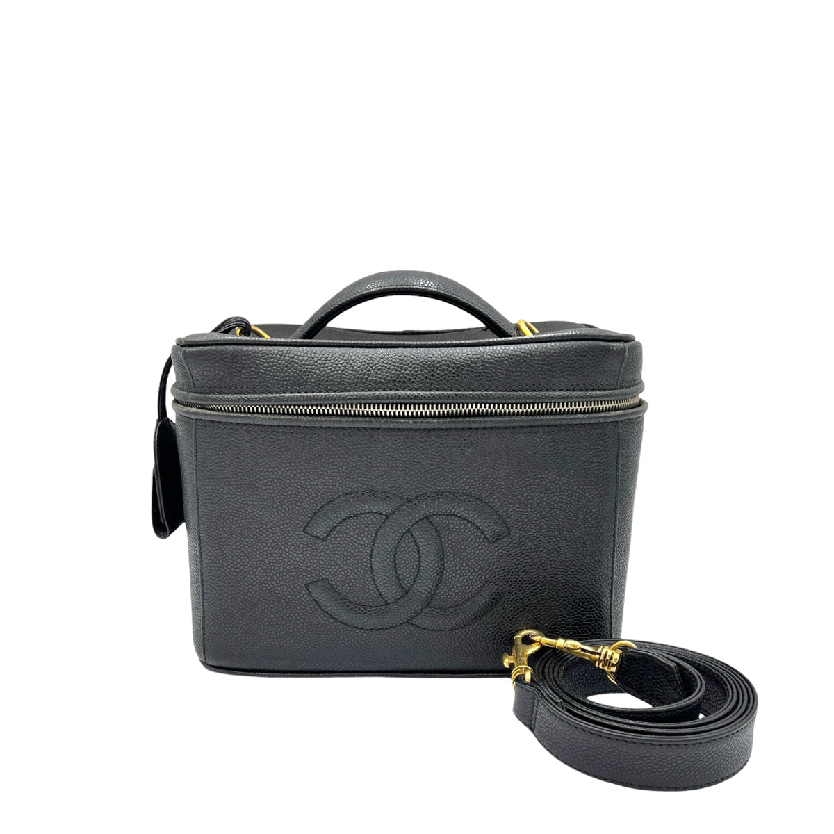 Vanity Top Handle Bag  Black in Caviar Leather , Gold Hardware