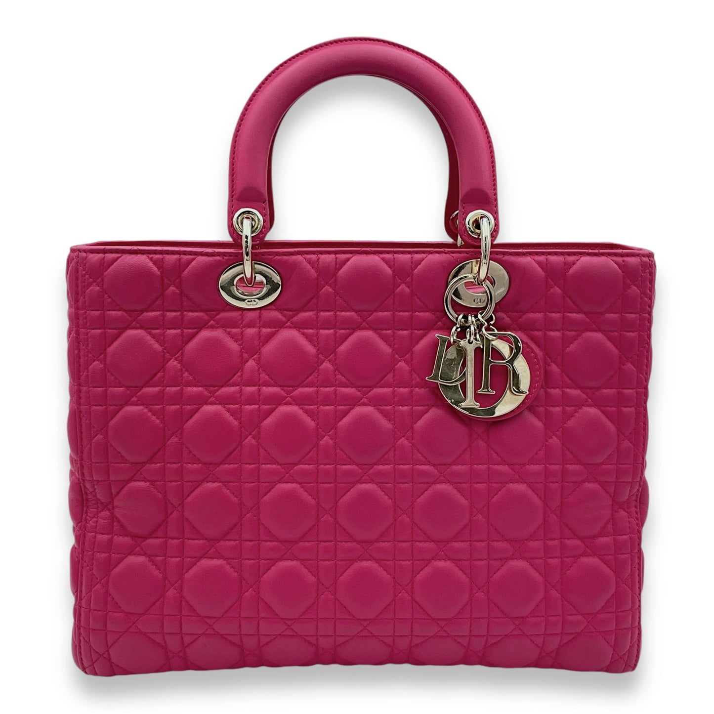 Lady Dior Large Pink Top Handle Bag in Lambskin, Gold hardware