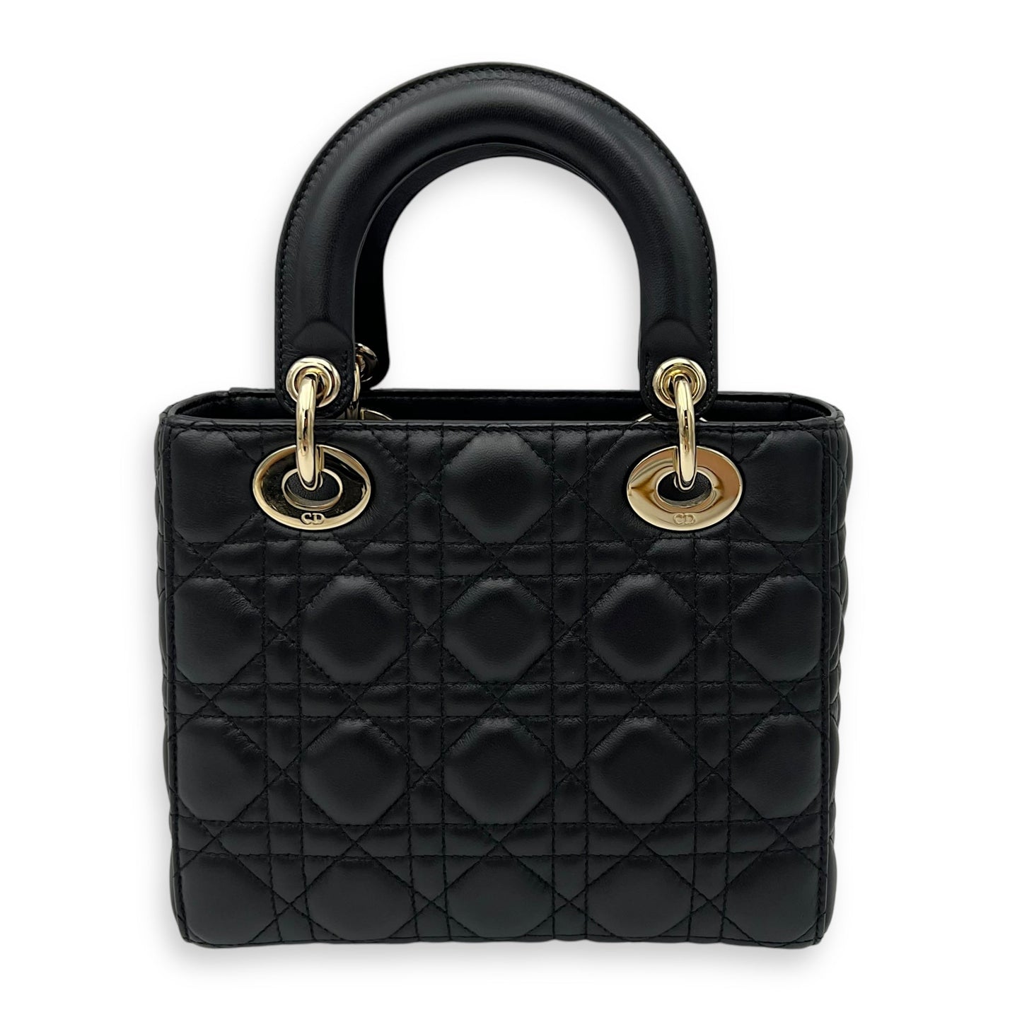 Lady Dior Small Black Top Handle Bag in Lambskin, Gold hardware