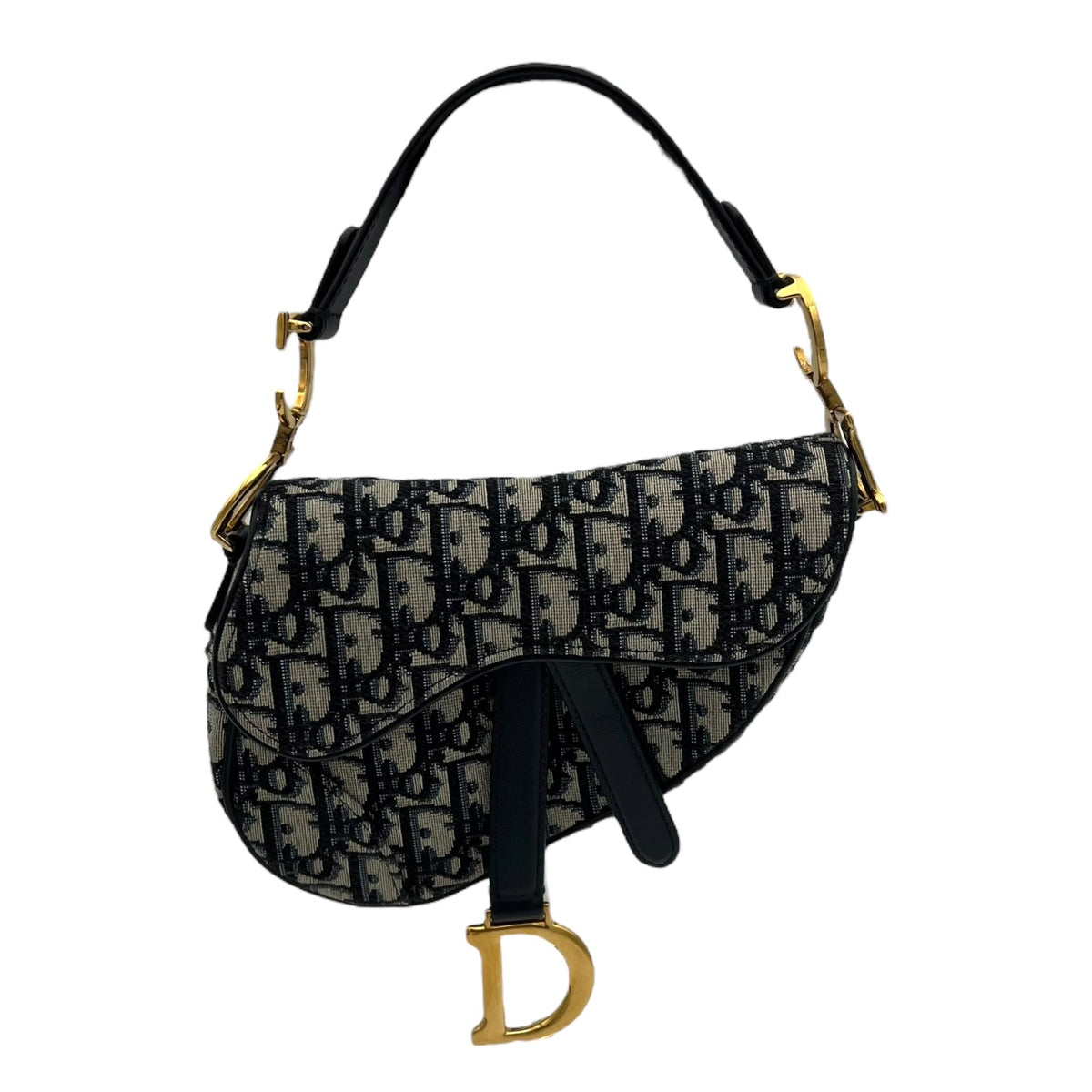 Saddle with Strap Mini Blue Top Handle Bag in Jacquard, Gold hardware