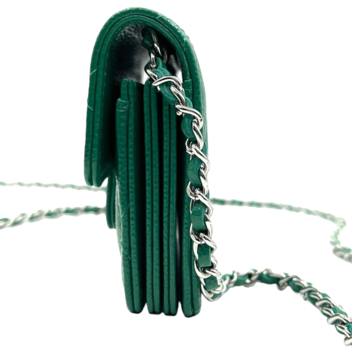 Flap  Holder On Chain Caviar Quilted Green SHW