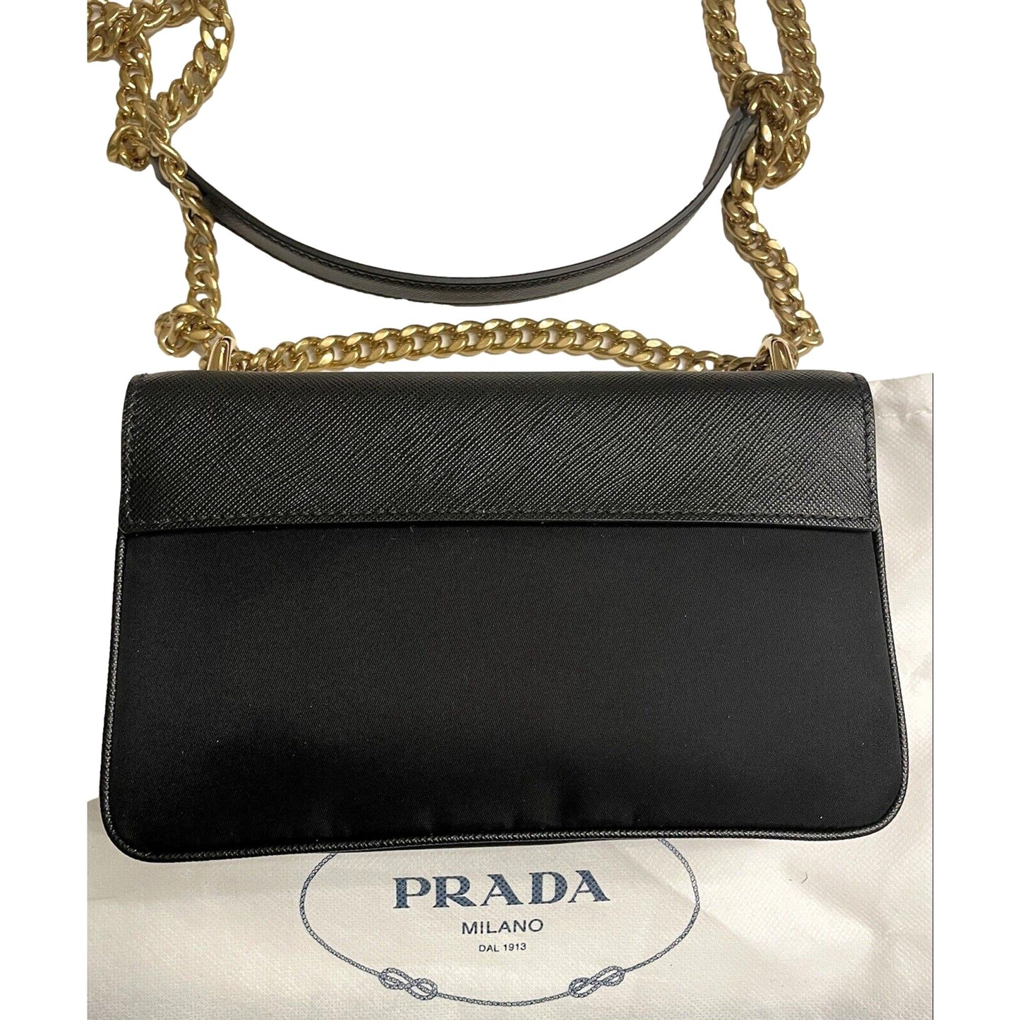 Prada Pattina Black Leather and Nylon Flap Crossbody Bag