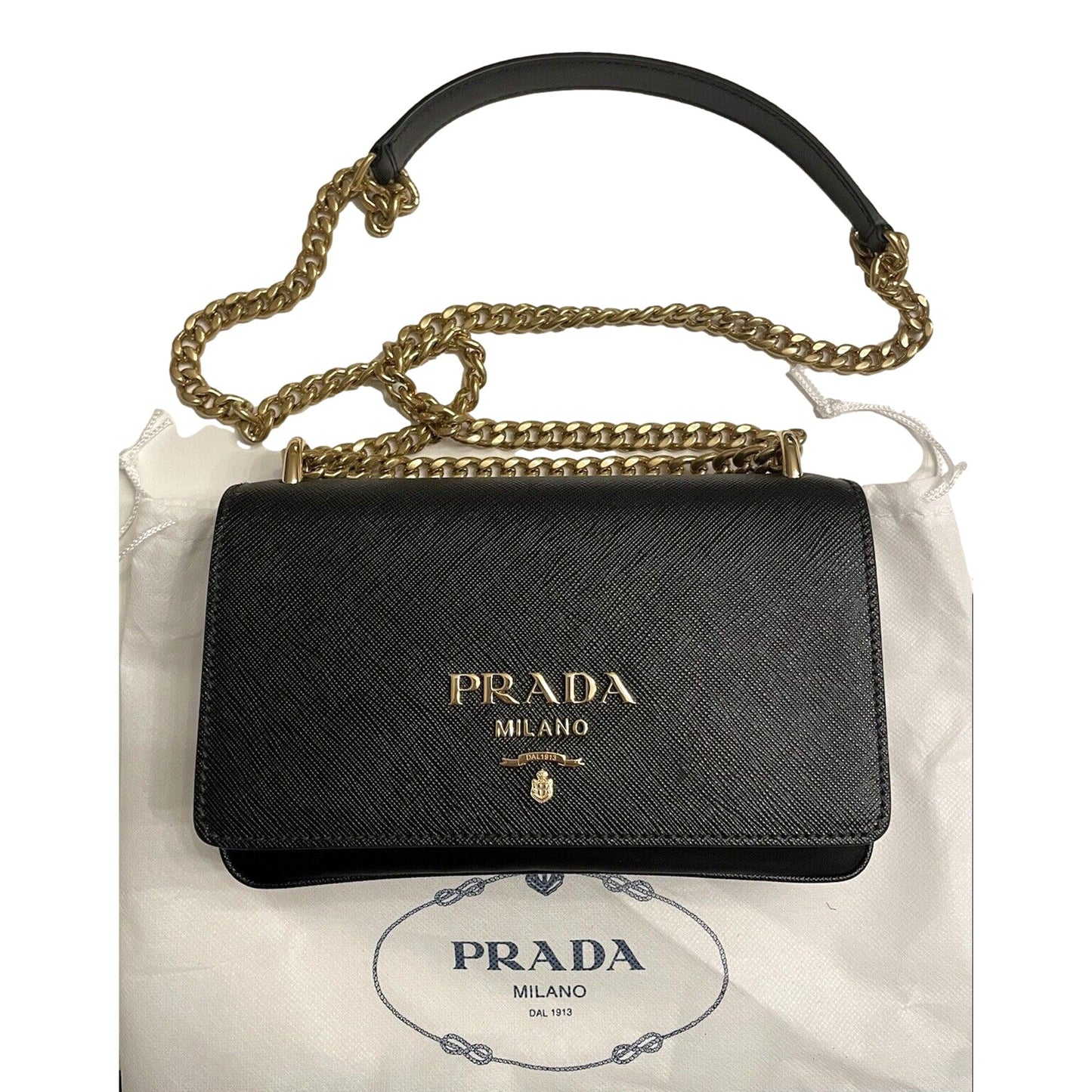 Prada Pattina Black Leather and Nylon Flap Crossbody Bag