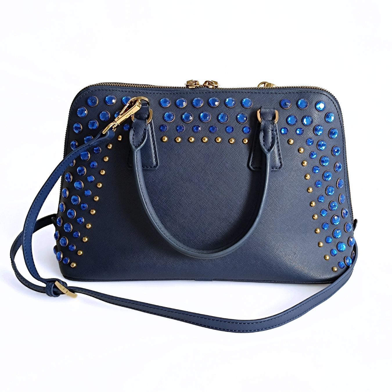 PRADA Bijoux shoulder bag in blue Saffiano leather