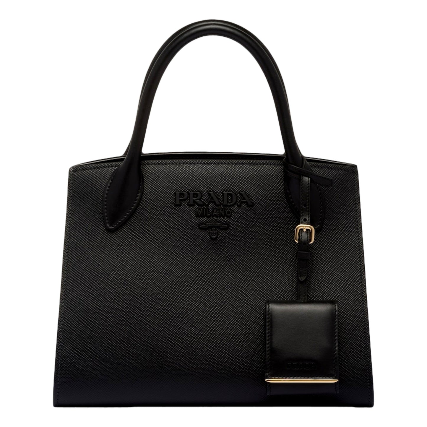 Prada Monochrome Saffiano Top Handle Crossbody Tote Bag Black