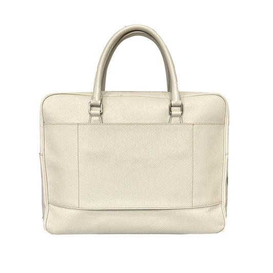 Prada Saffiano Ivory Leather Satchel Weekender Travel Tote Bag Crossbody