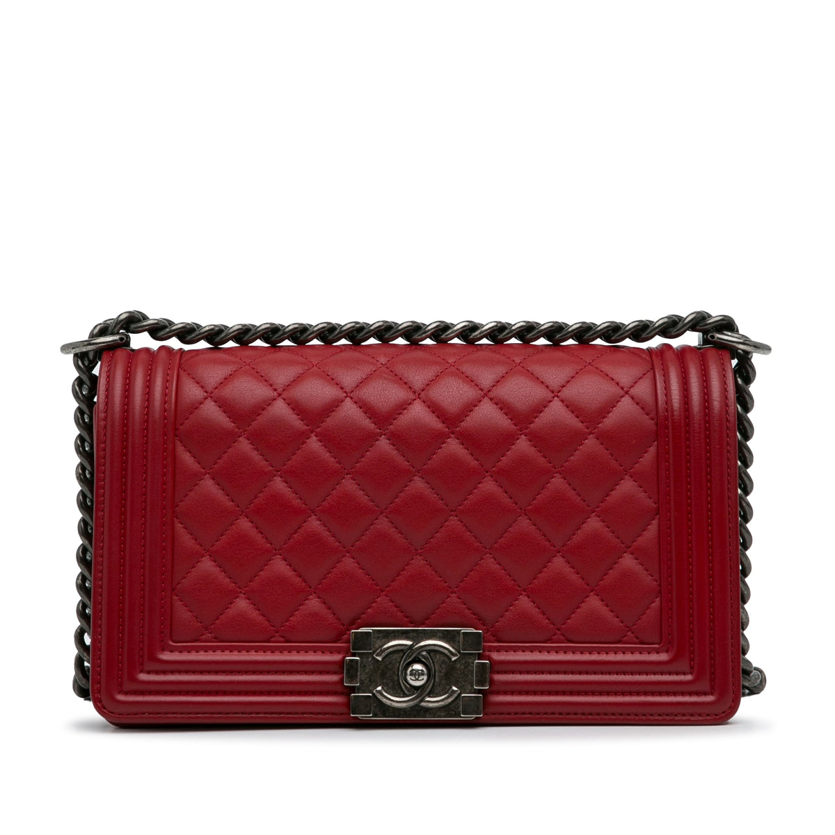 CHANEL Medium Lambskin Boy Flap Bag Red
