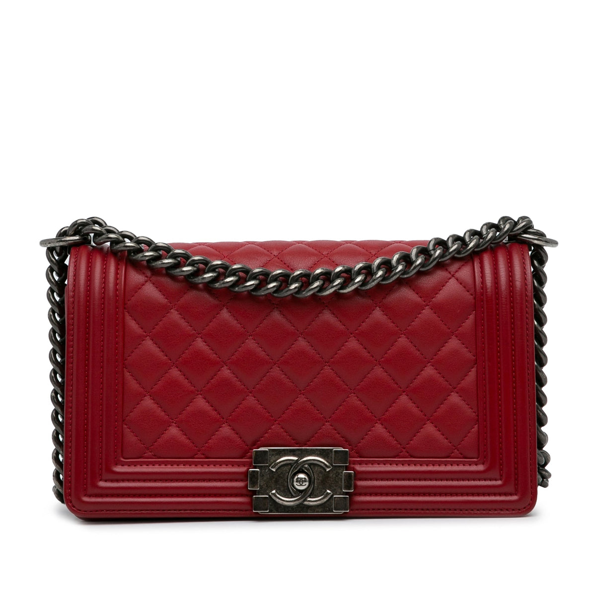 CHANEL Medium Lambskin Boy Flap Bag Red