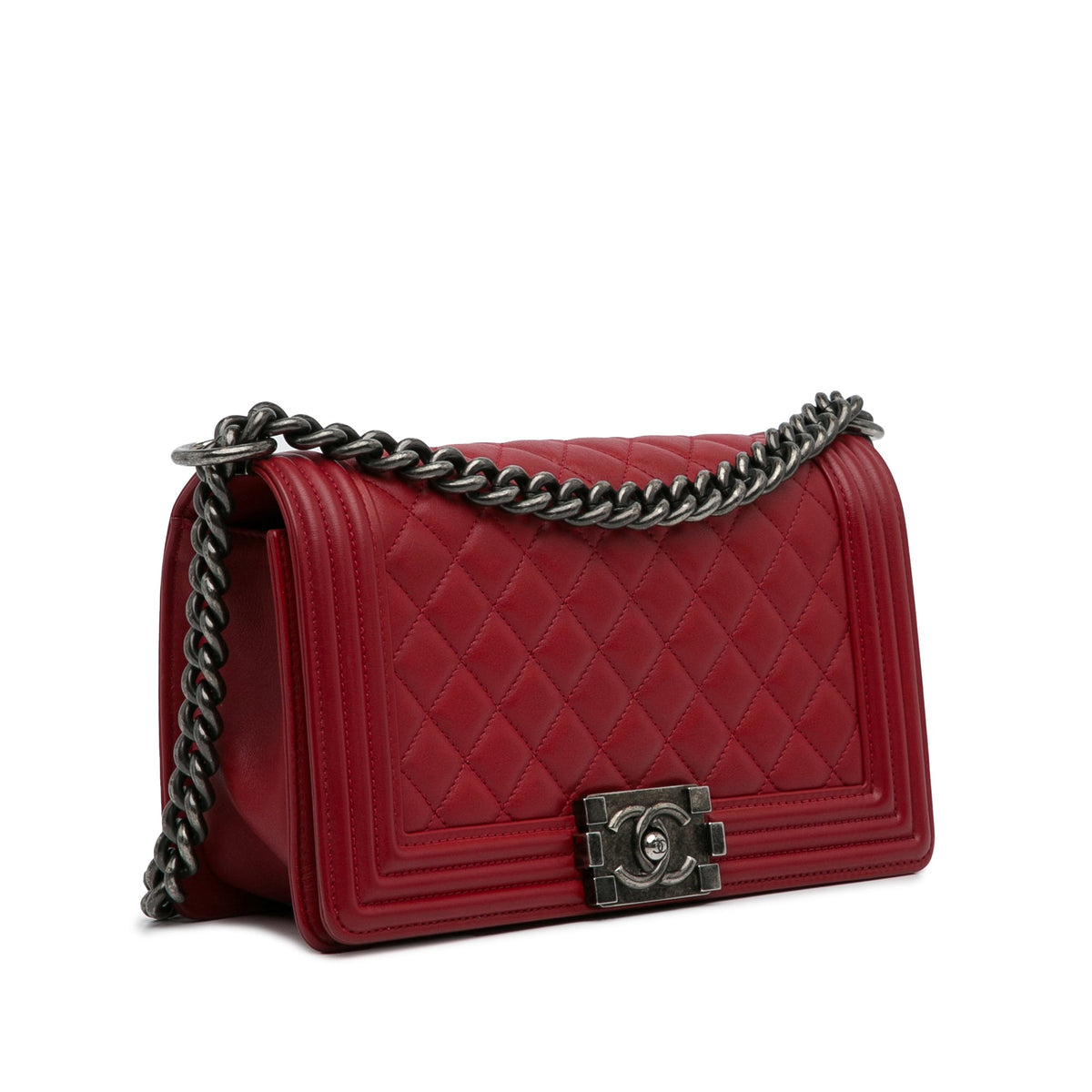 CHANEL Medium Lambskin Boy Flap Bag Red