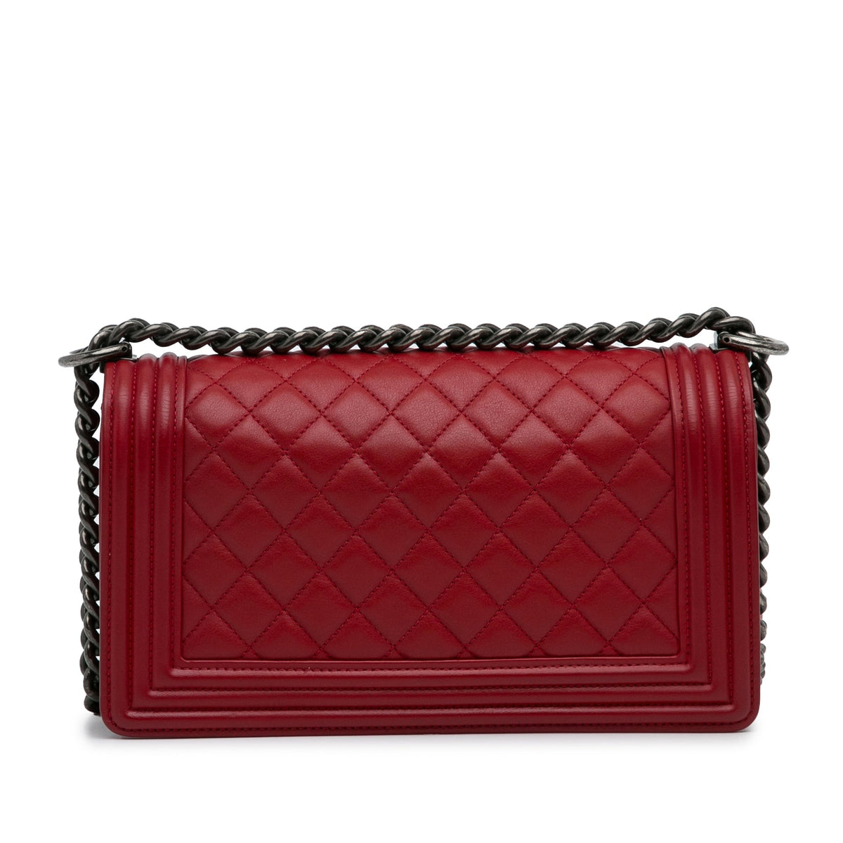 CHANEL Medium Lambskin Boy Flap Bag Red