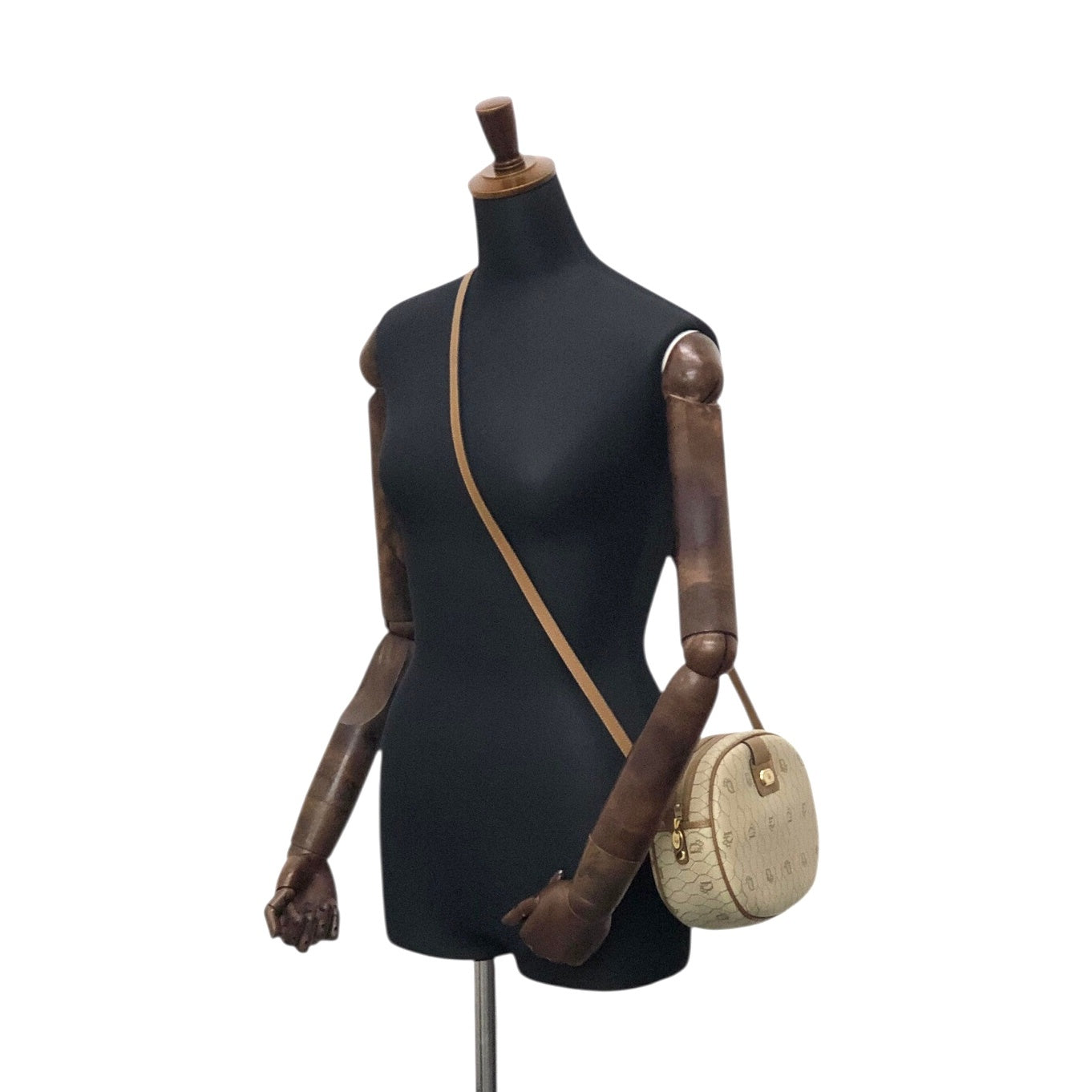 Christian Dior Honeycomb Pattern Round Shoulder bag Beige Vintage p7a3yt