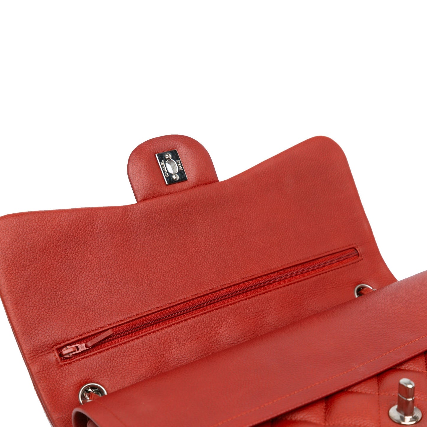 Orange Chanel Jumbo Classic Caviar Double Flap Shoulder Bag
