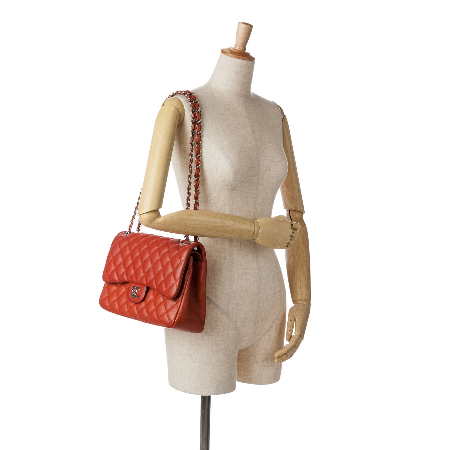 Orange Chanel Jumbo Classic Caviar Double Flap Shoulder Bag